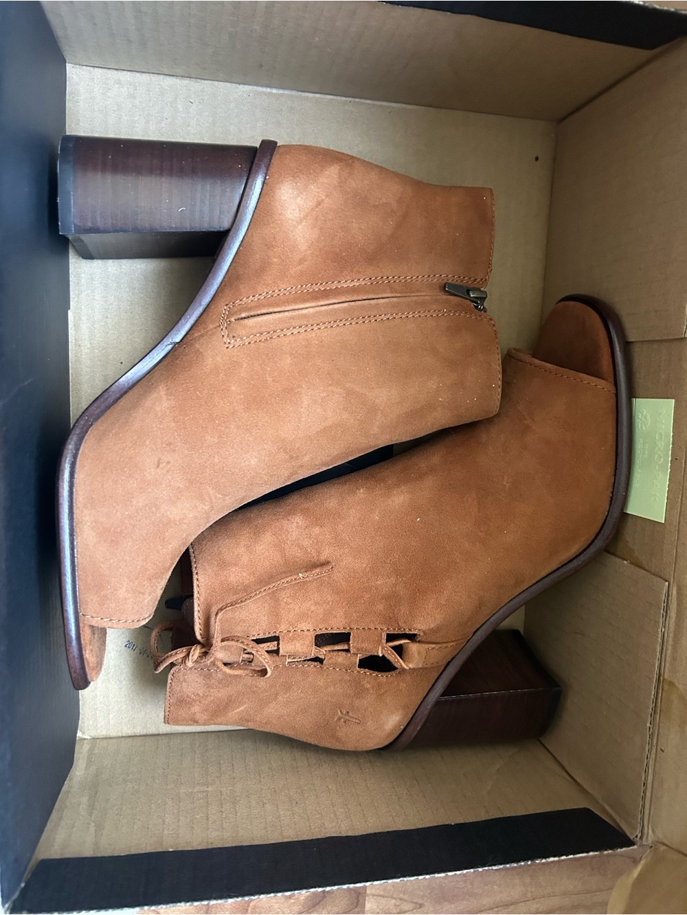 Frye Brown Suede Peep Toe Ankle Booties